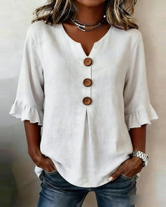 Máire | Women's Breathable Ruffle-Sleeve Blouse with Button Front