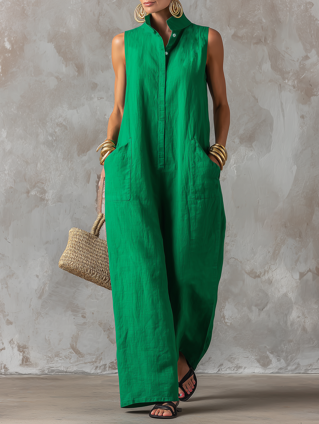 Líle | The Stand-Collar Sleeveless Jumpsuit