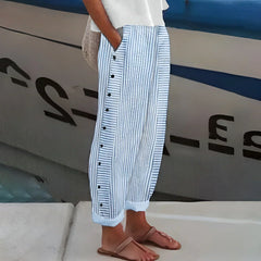 Sabrina | Lightweight Striped Linen-Blend Trousers