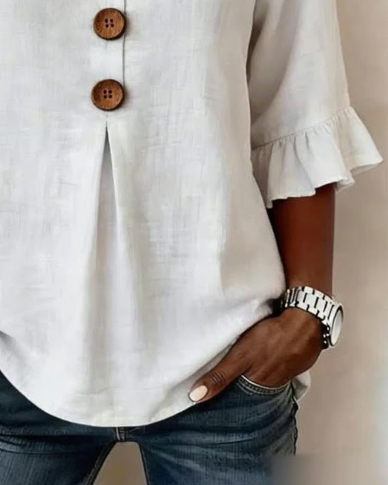 Máire | The Ruffle-Sleeve Button Blouse