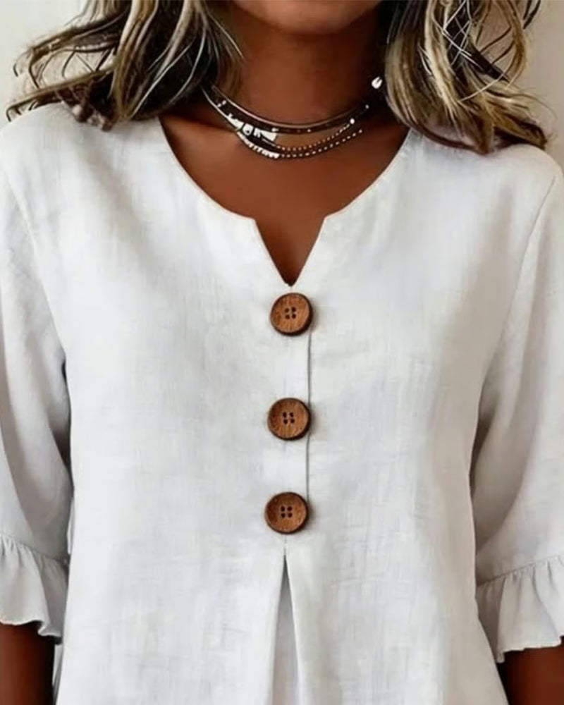 Máire | The Ruffle-Sleeve Button Blouse