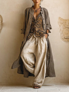 Gobnait | Printed Three-Piece Set with Wide-Leg Trousers