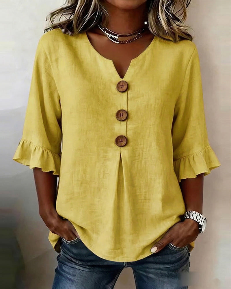 Máire | The Ruffle-Sleeve Button Blouse