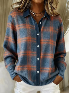 Camellia | Checked Longline Button-Front Cardigan