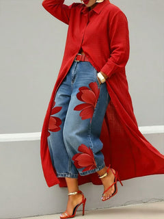 Étaín | Maxi Shirt Dress and Wide-Leg Jeans Two-Piece