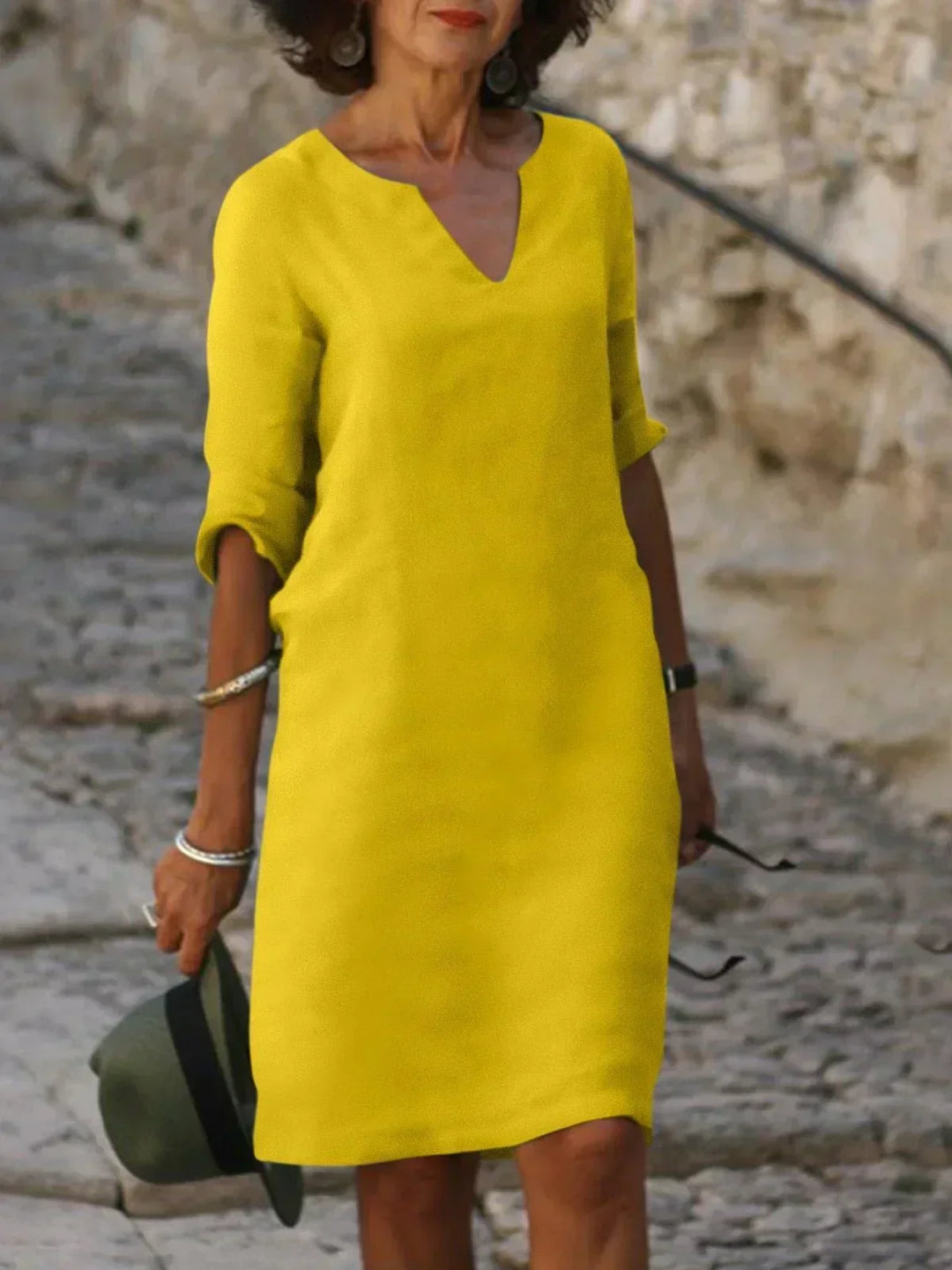 Valentina | Casual Mid Sleeve V-Neck Dress